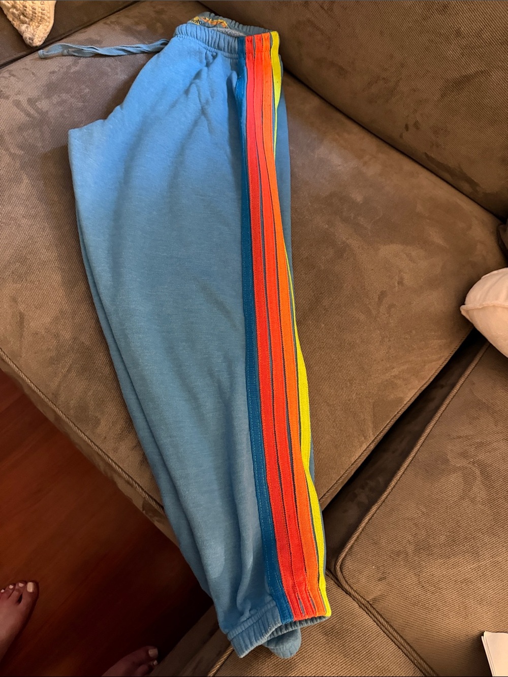 Aviator Nation Blue Joggers with Rainbow Side Stripes